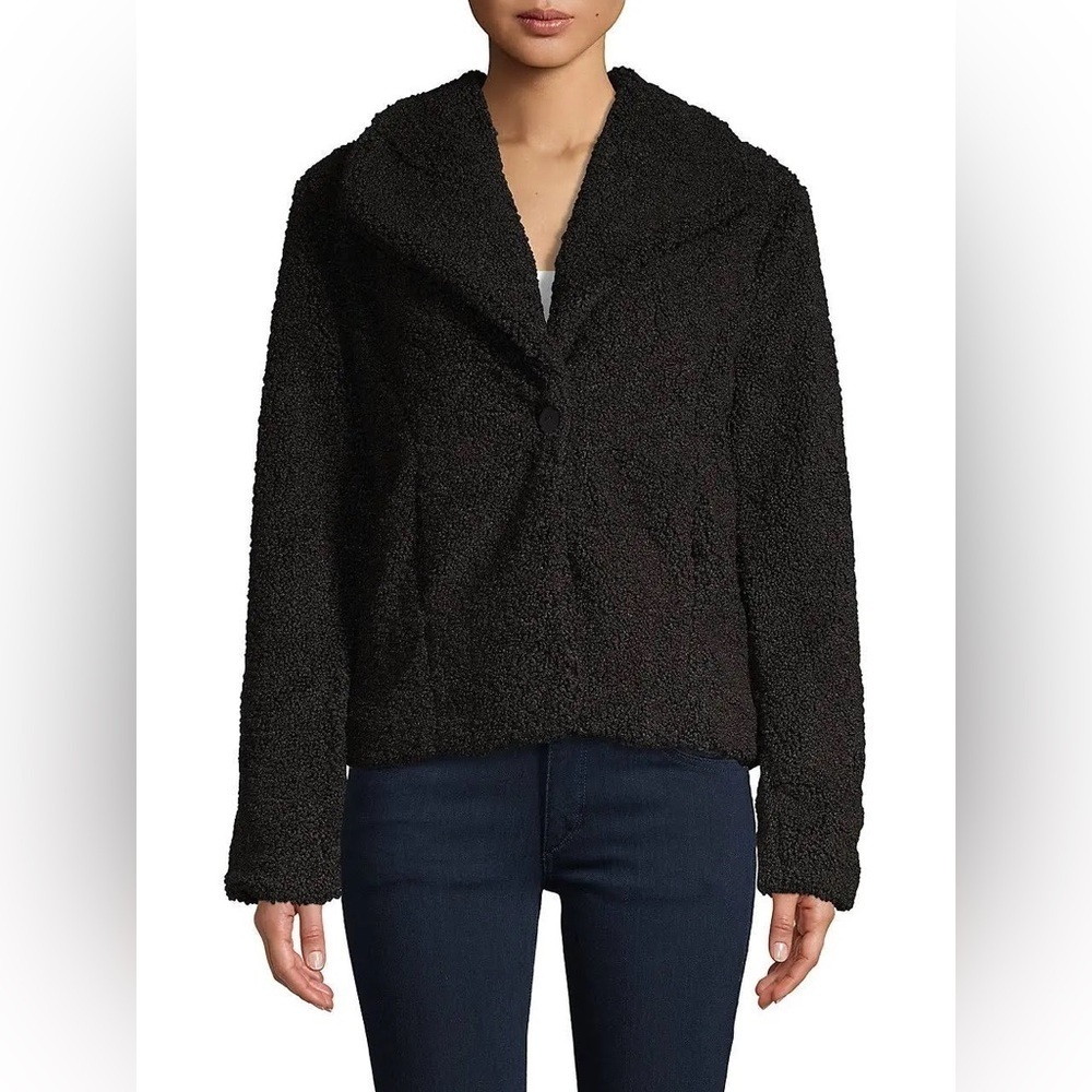 SANCTUARY NWT Black Fuzzy Teddy Bear Button Front Jacket Size Medium